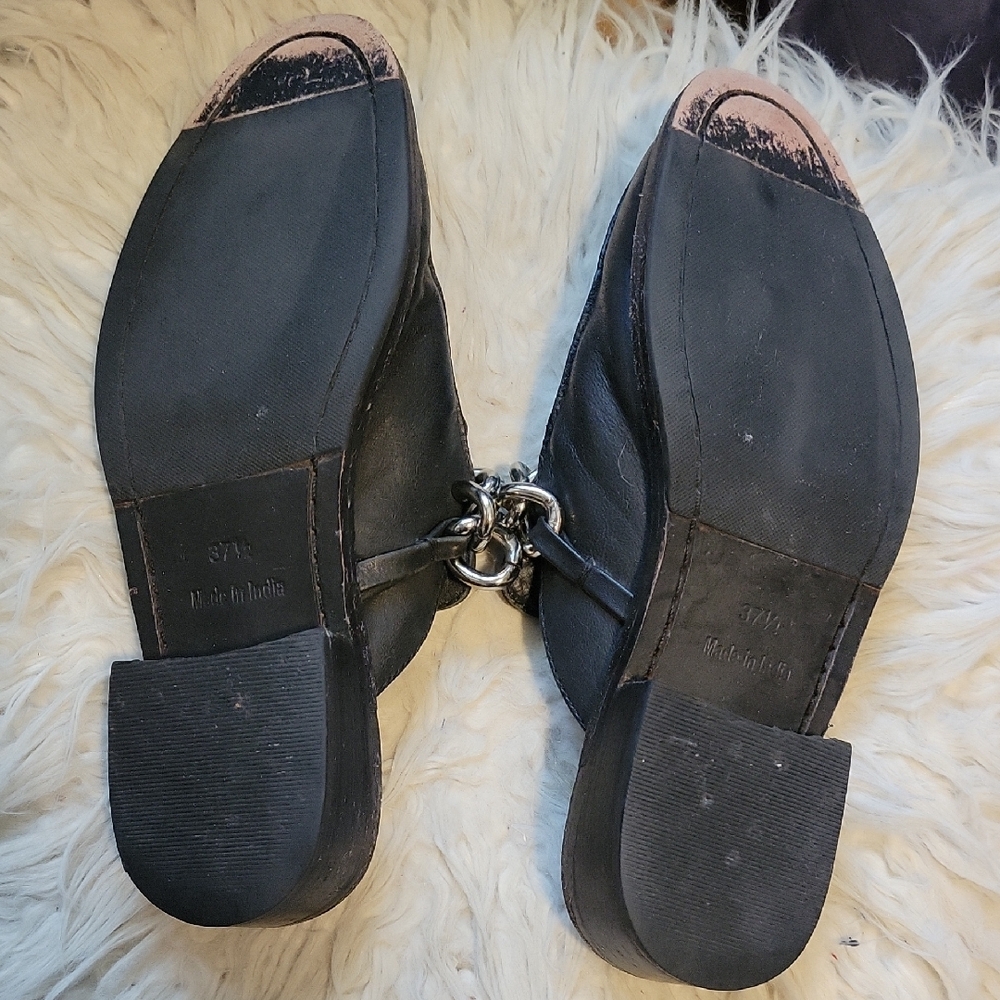 Free People Black Leather Loafers with Silver Detail - Picture 4 of 6